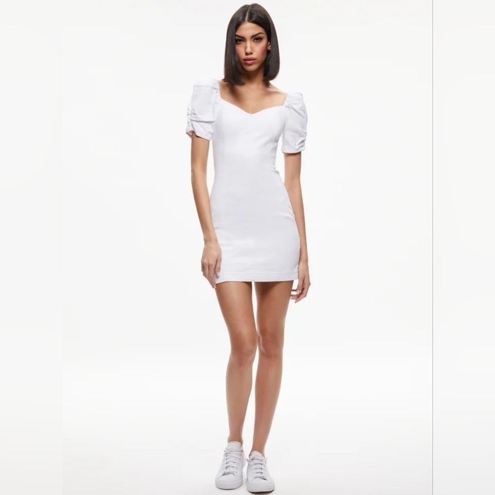 Alice + Olivia White Mini Dress with Puff Sleeves